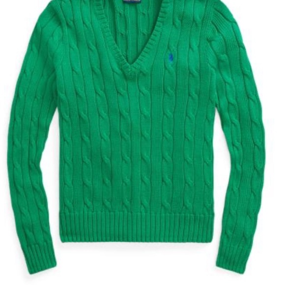 RALPH LAUREN Classic Green Cable Knit V-Neck Sweater Purple Polo Pony Sz XL NEW! - Picture 11 of 12